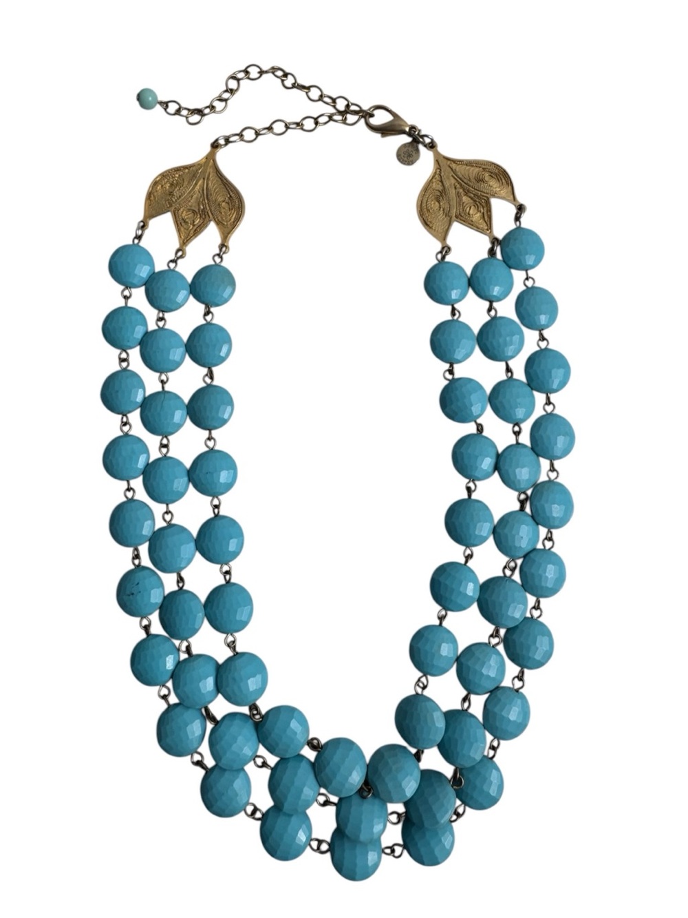 David Aubrey Turquoise Blue Beaded Multi Strand Leaf Necklace